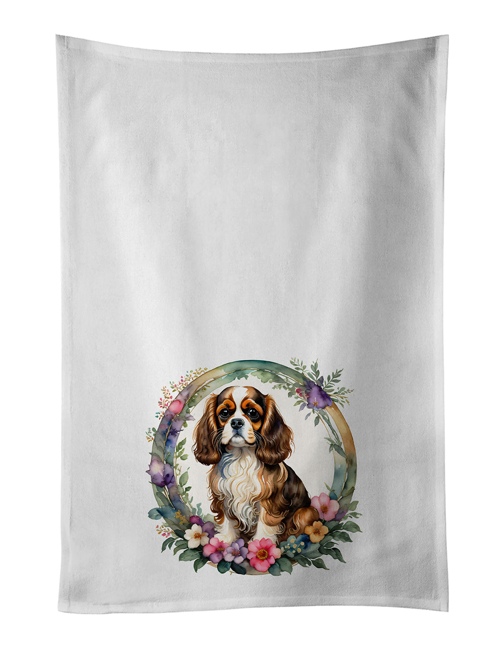 Buy this Cavalier Spaniel and Flowers Kitchen Towel Set of 2