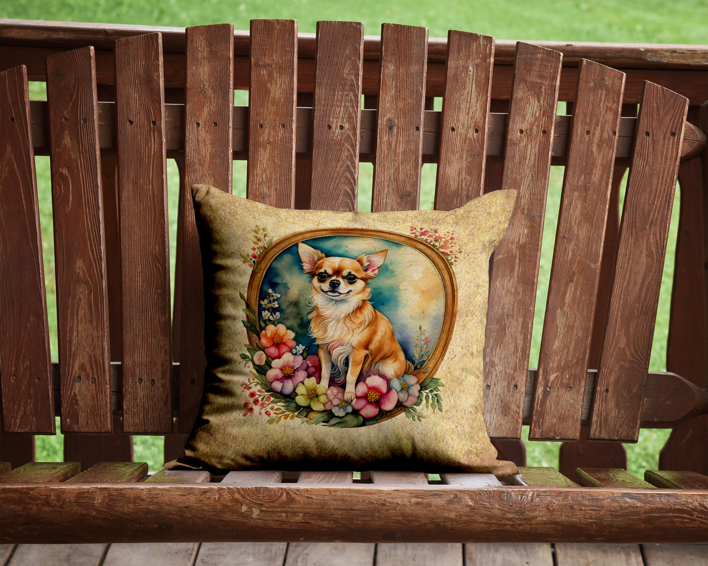 Chihuahua and Flowers Throw Pillow