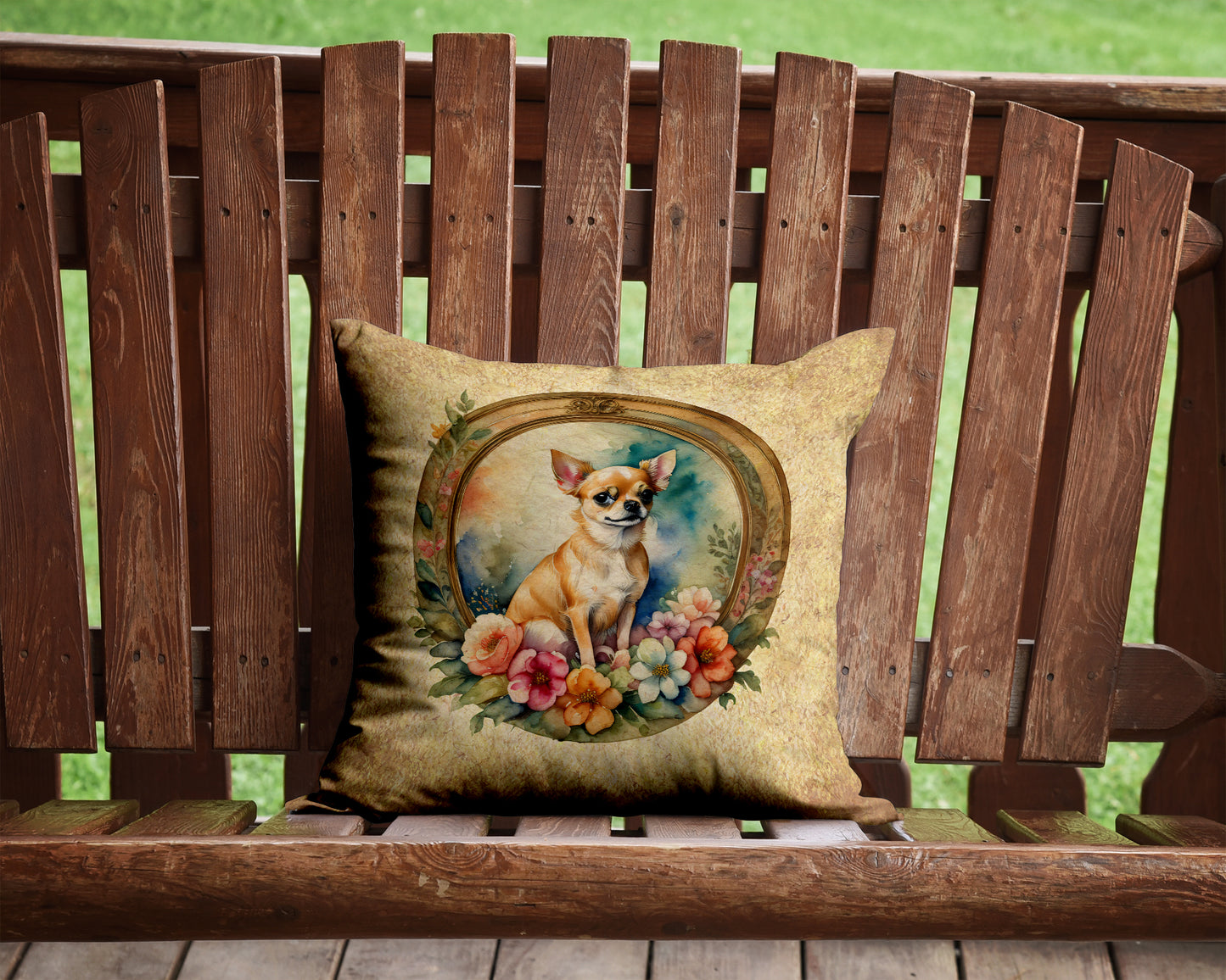 Chihuahua and Flowers Throw Pillow