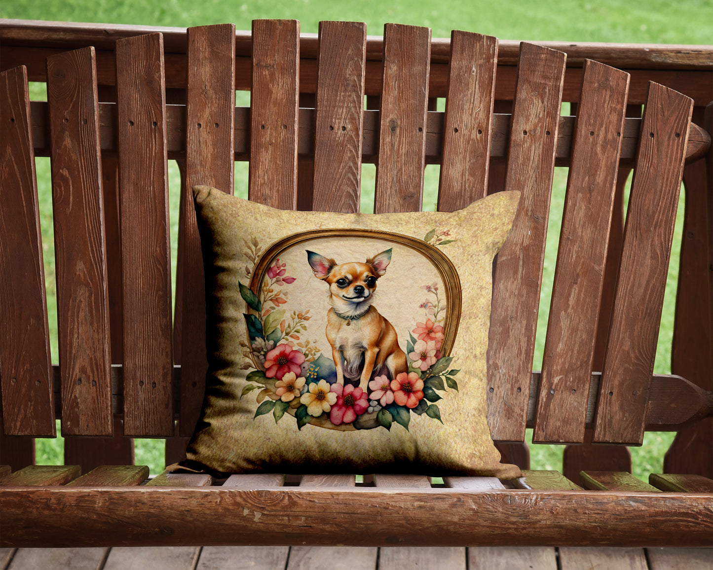 Chihuahua and Flowers Throw Pillow