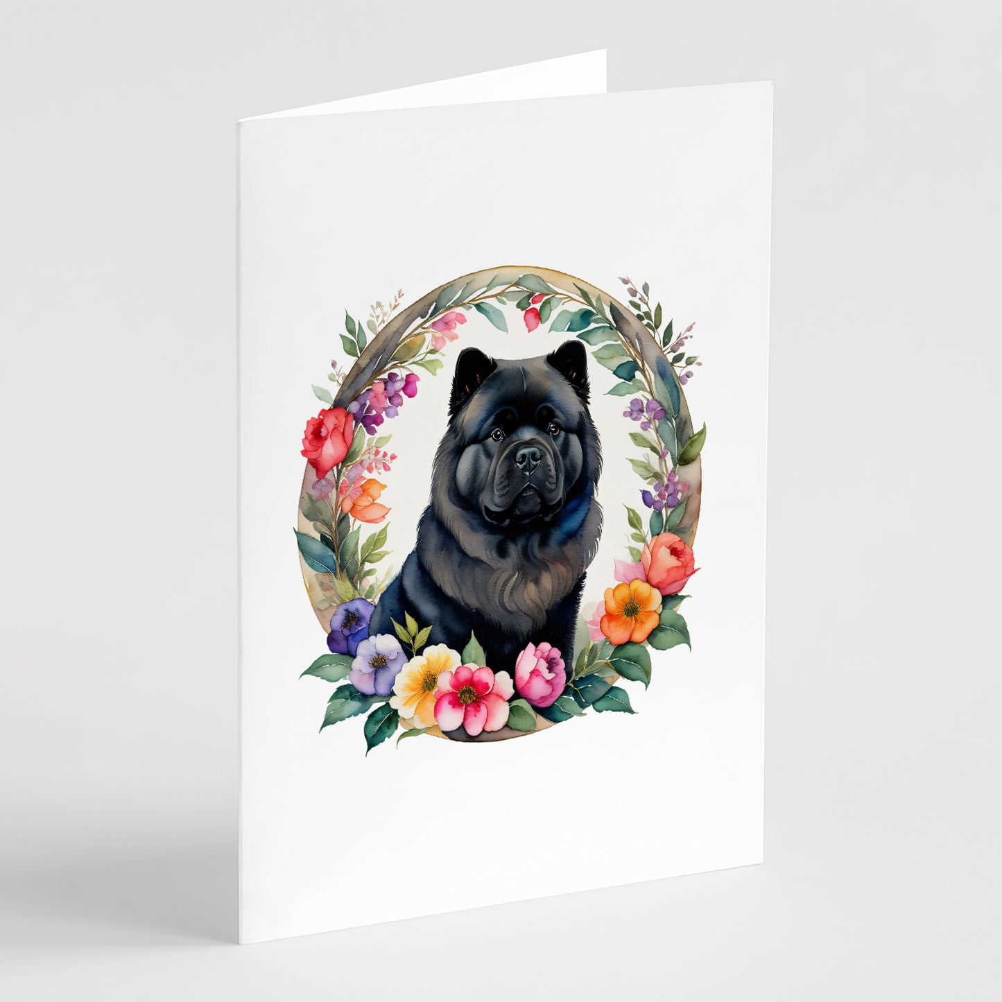 Buy this Black Chow Chow and Flowers Greeting Cards Pack of 8