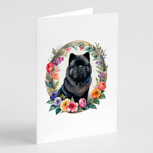Buy this Black Chow Chow and Flowers Greeting Cards Pack of 8