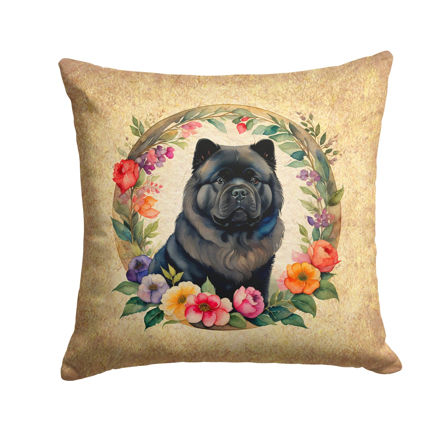 Buy this Black Chow Chow and Flowers Throw Pillow