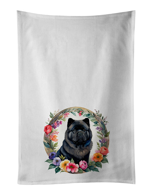 Buy this Black Chow Chow and Flowers Kitchen Towel Set of 2