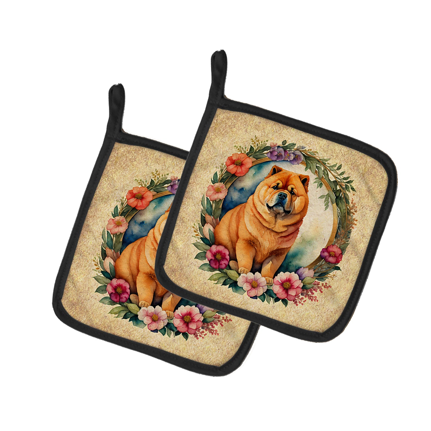 Buy this Chow Chow and Flowers Pair of Pot Holders