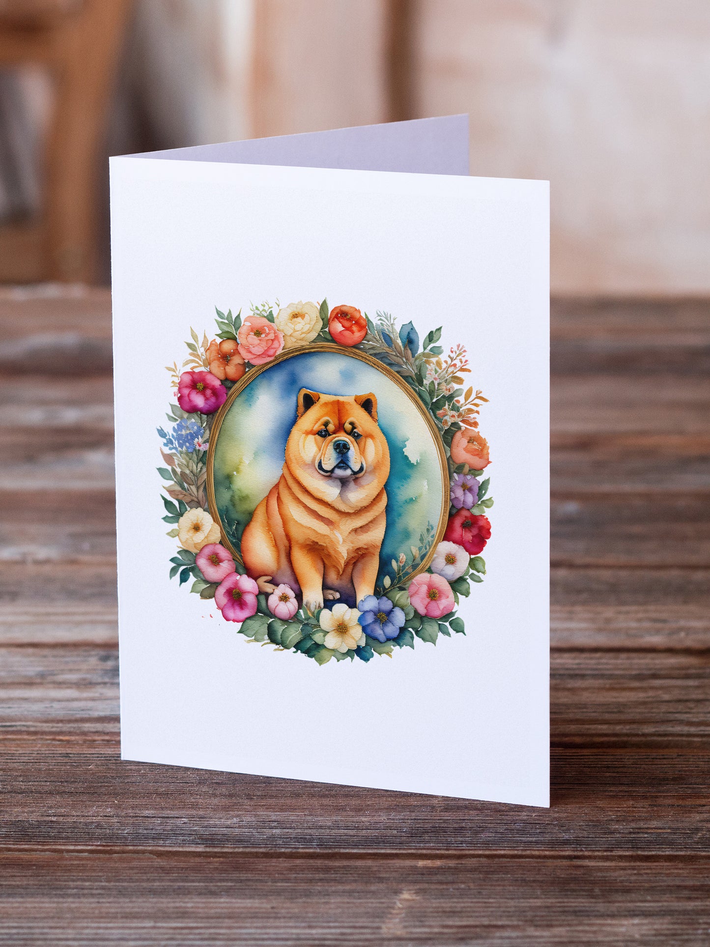 Chow Chow and Flowers Greeting Cards Pack of 8
