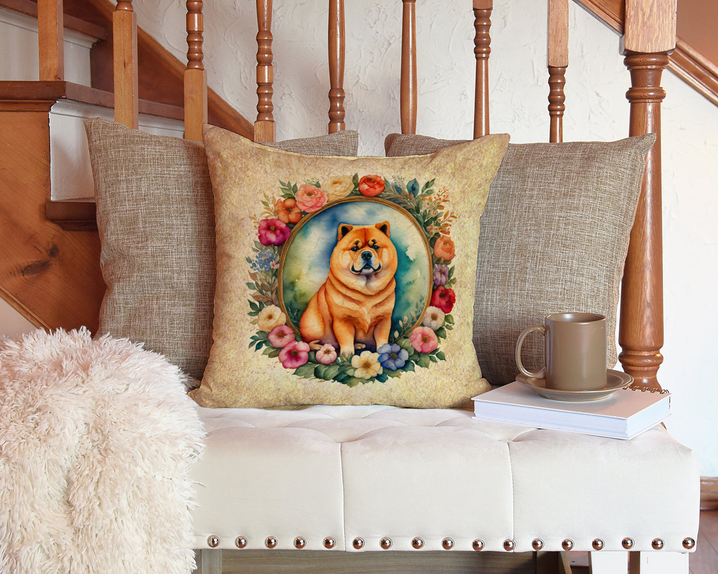 Chow Chow and Flowers Throw Pillow