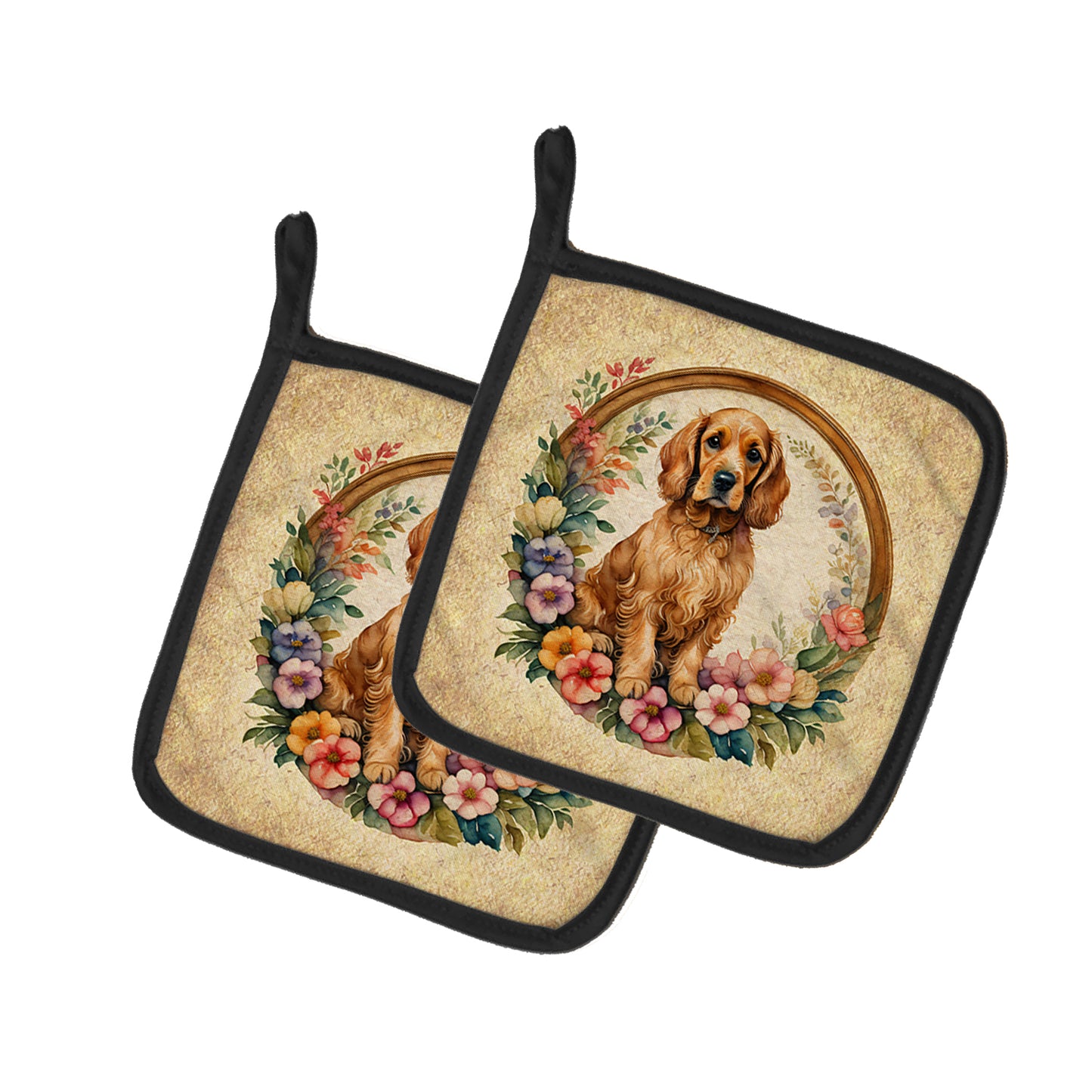 Buy this Cocker Spaniel and Flowers Pair of Pot Holders