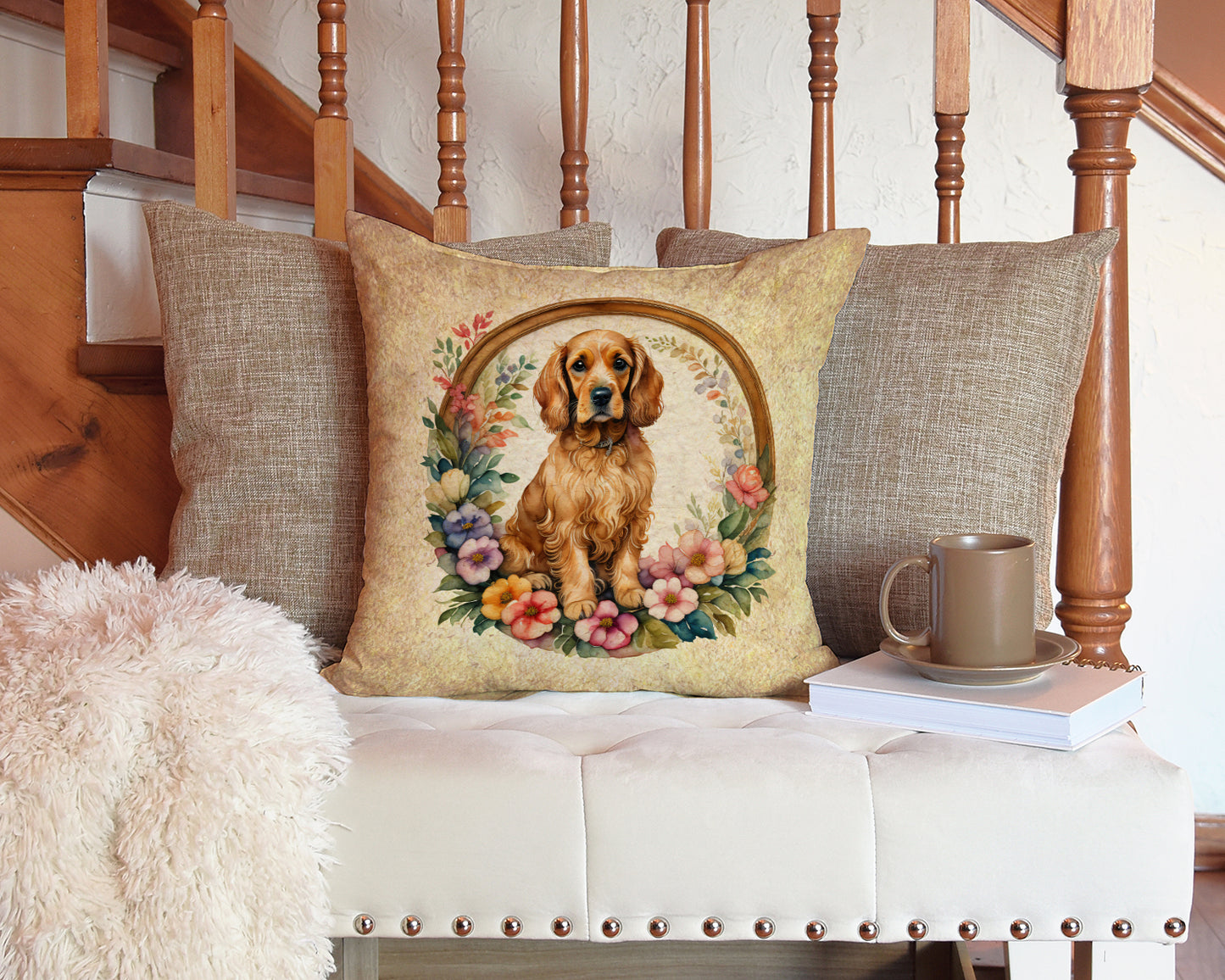 Cocker Spaniel and Flowers Throw Pillow