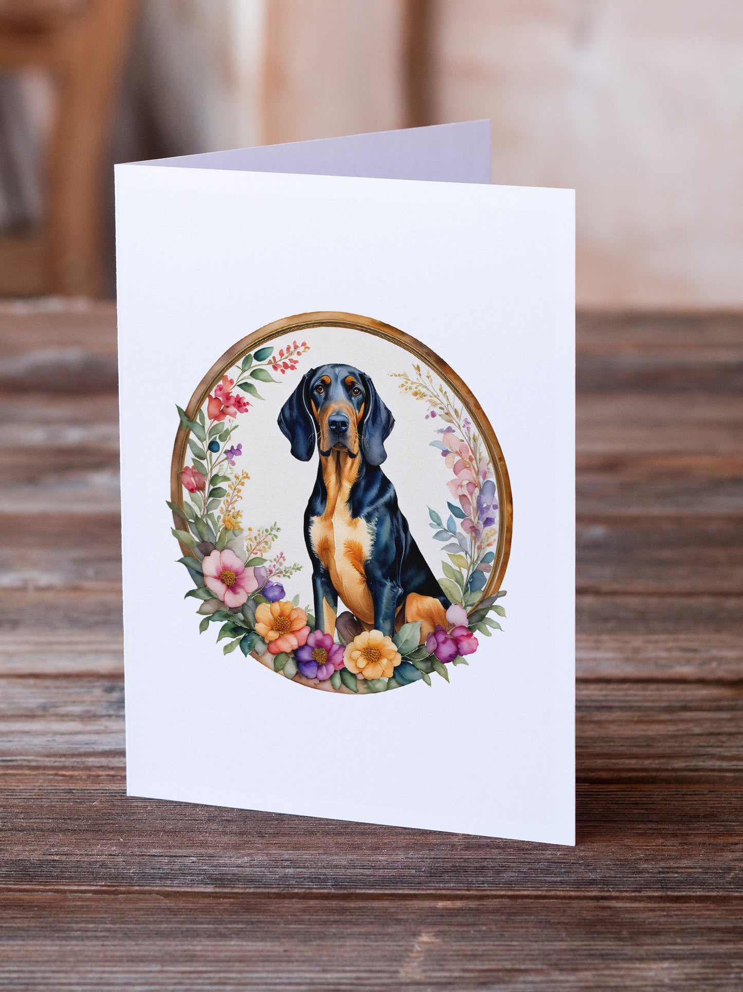 Coonhound and Flowers Greeting Cards Pack of 8