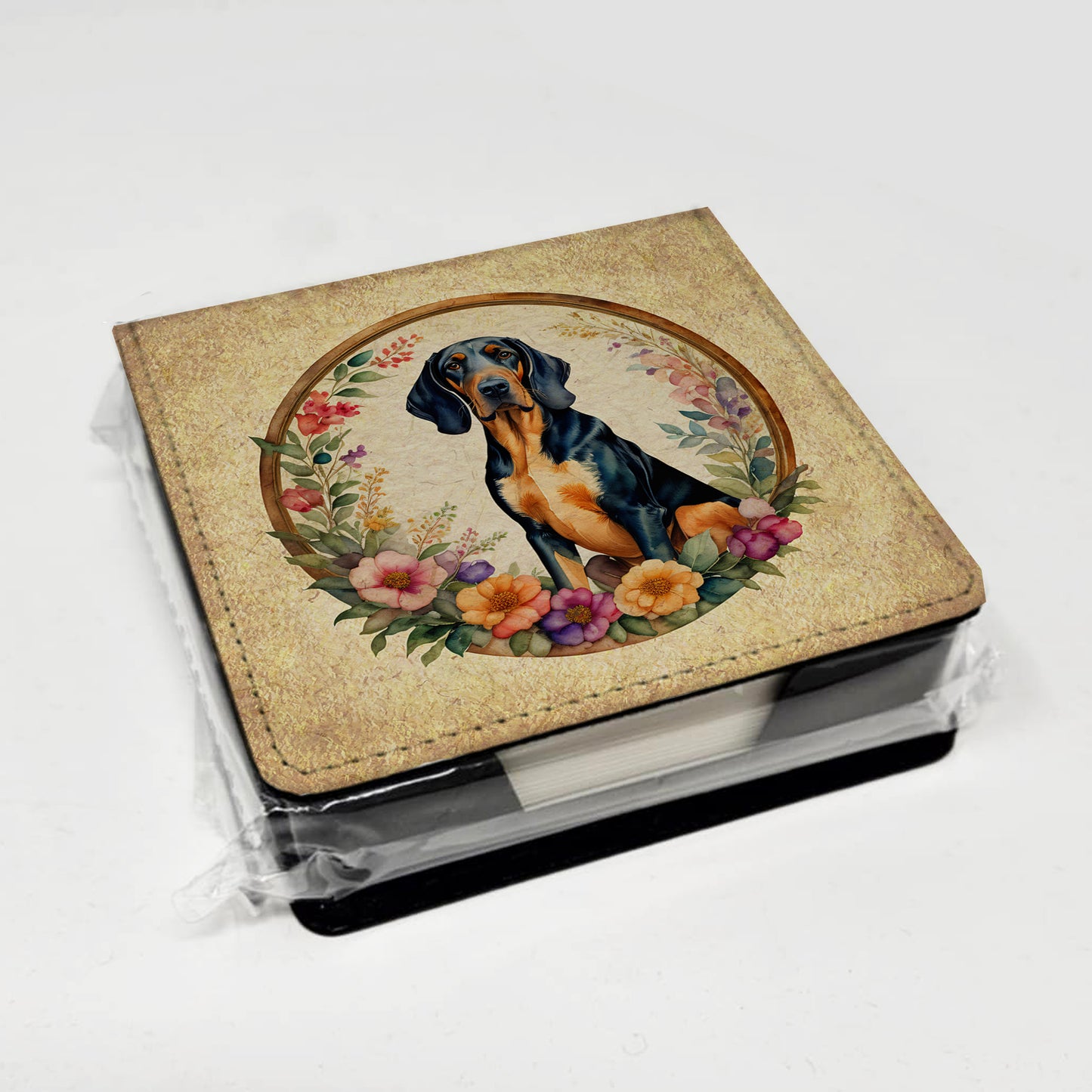 Coonhound and Flowers PU Leather Note Paper Holder