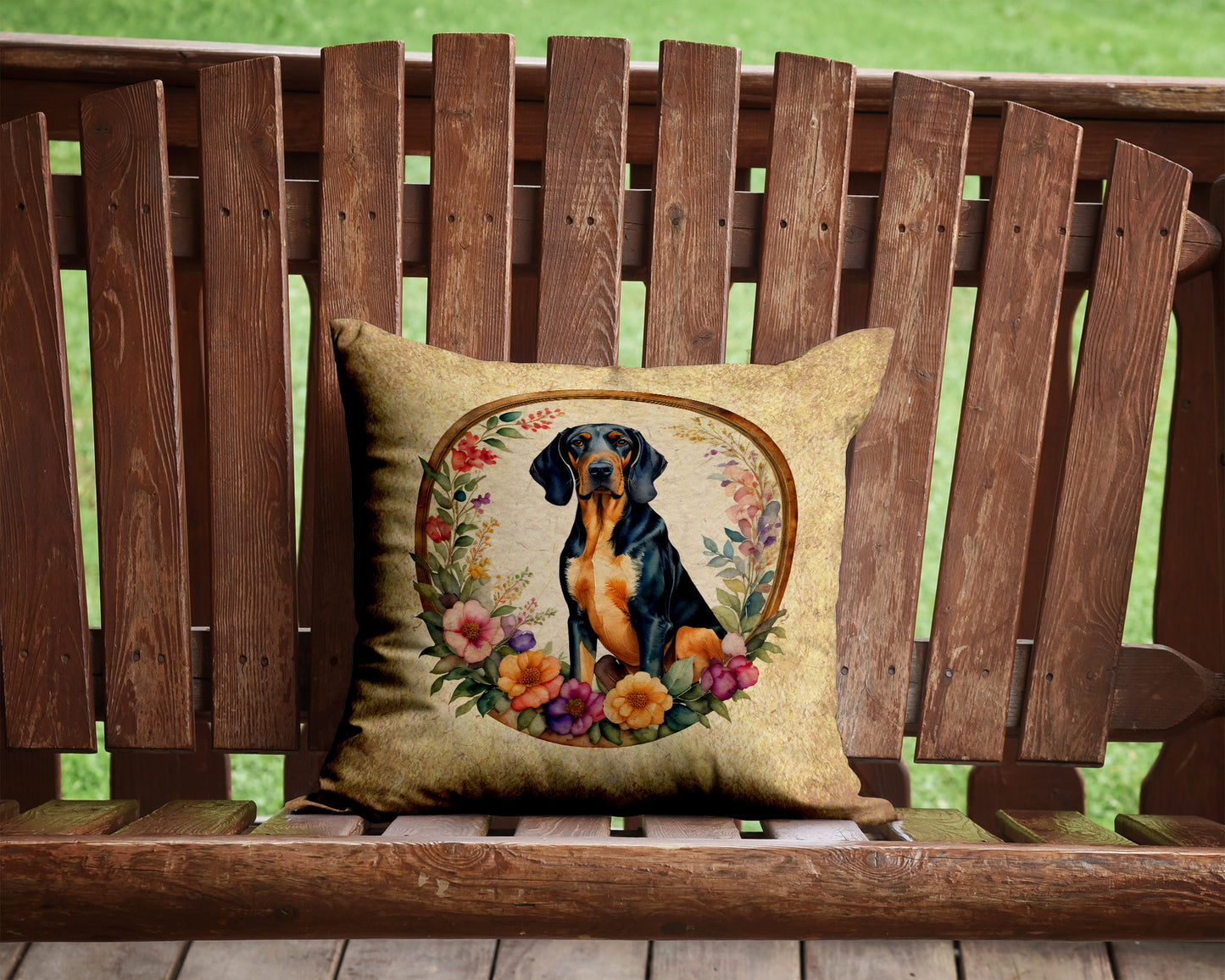 Coonhound and Flowers Throw Pillow