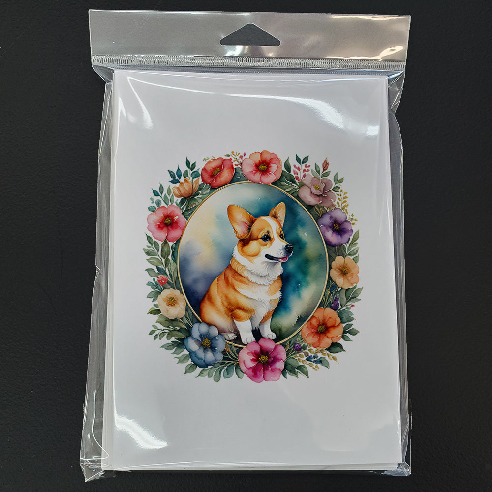 Corgi and Flowers Greeting Cards Pack of 8