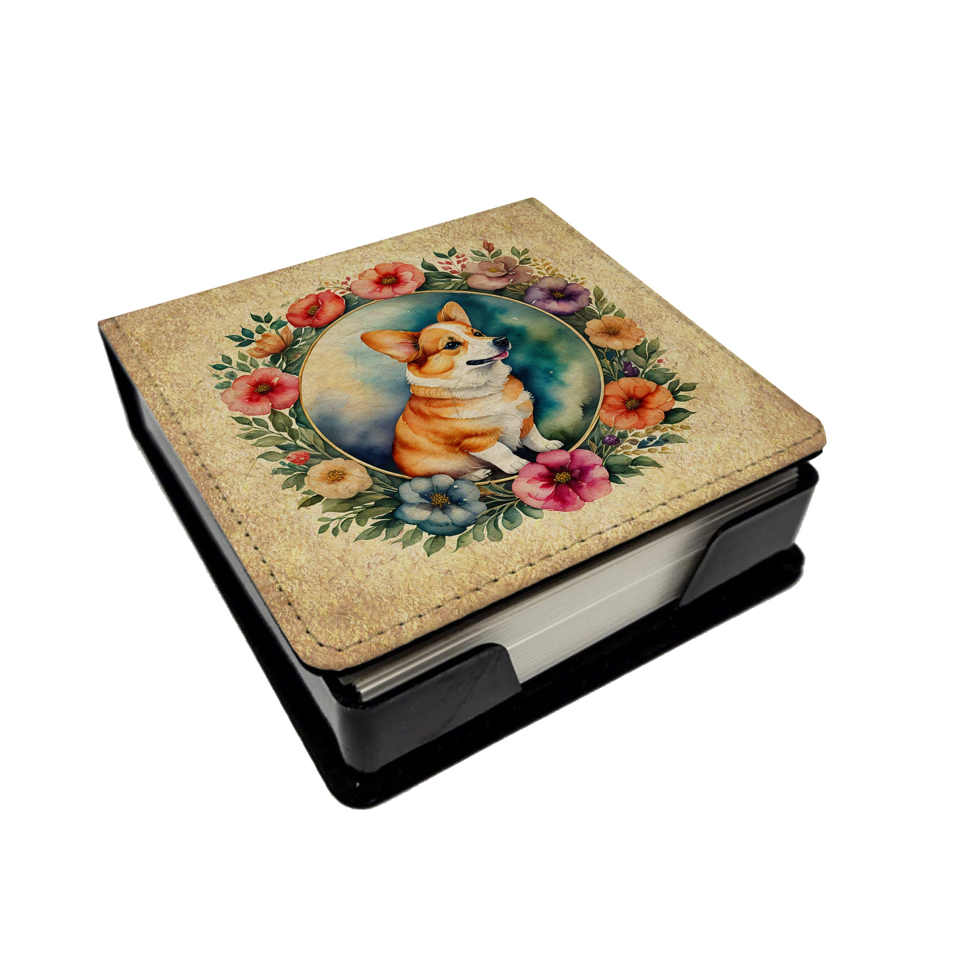 Buy this Corgi and Flowers PU Leather Note Paper Holder