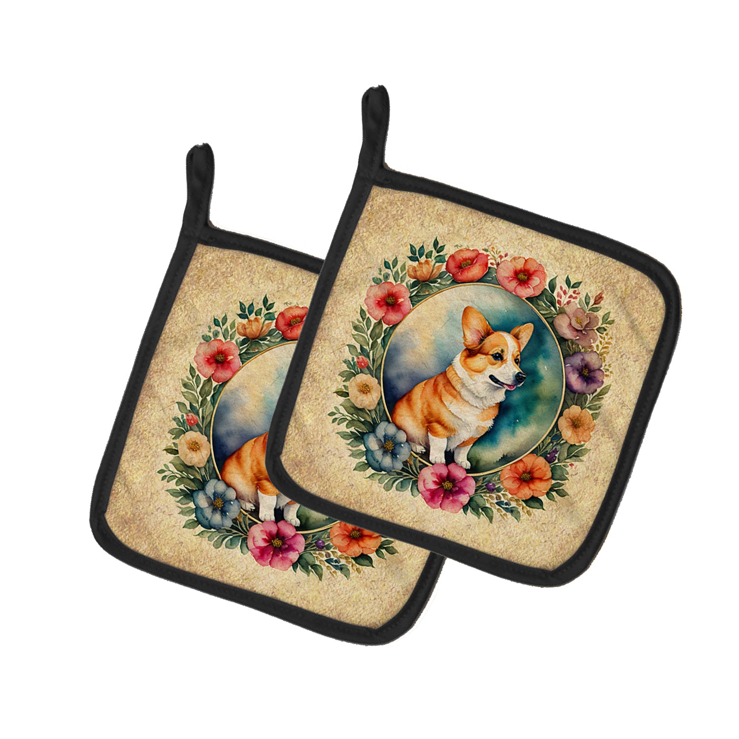 Buy this Corgi and Flowers Pair of Pot Holders