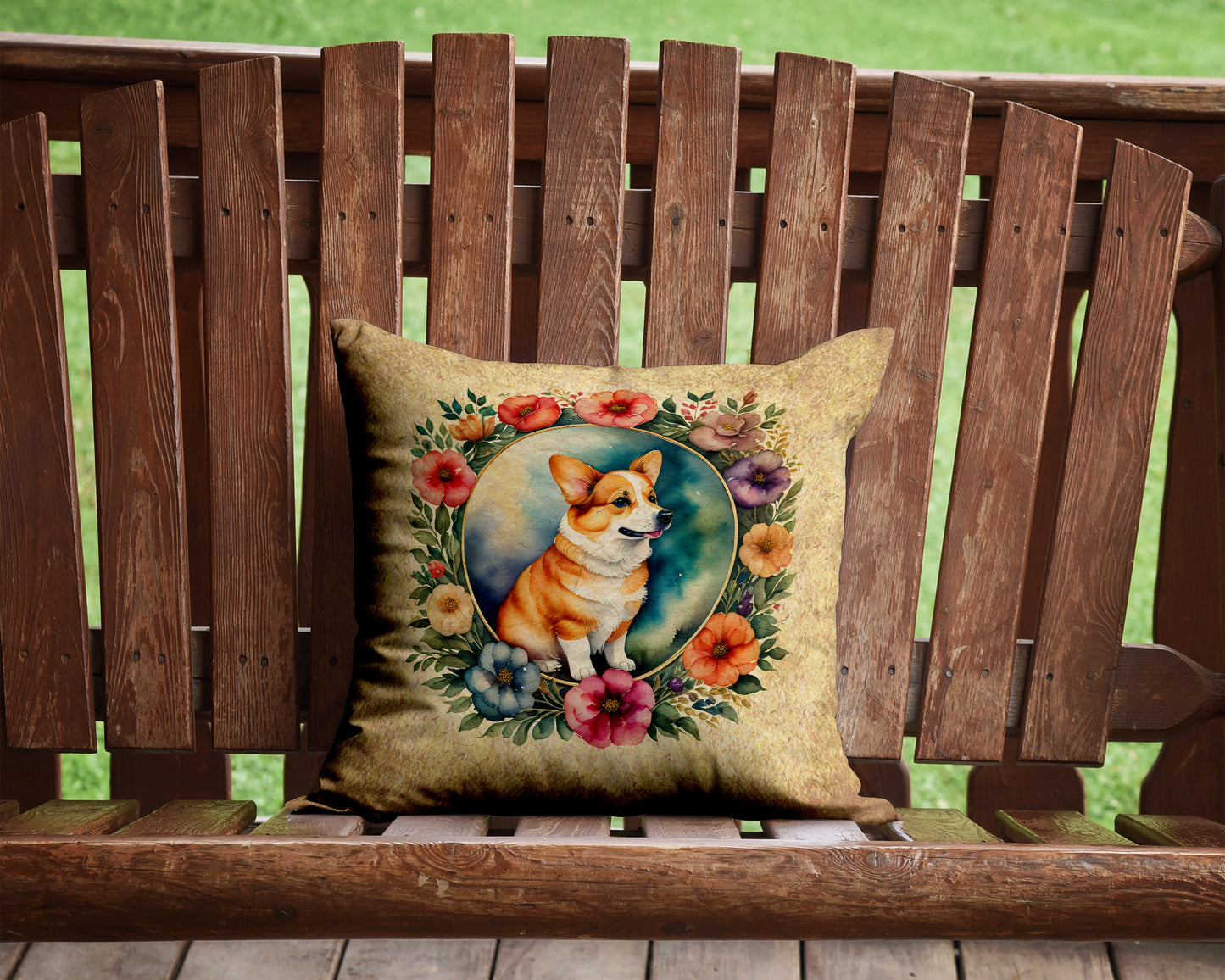 Corgi and Flowers Throw Pillow