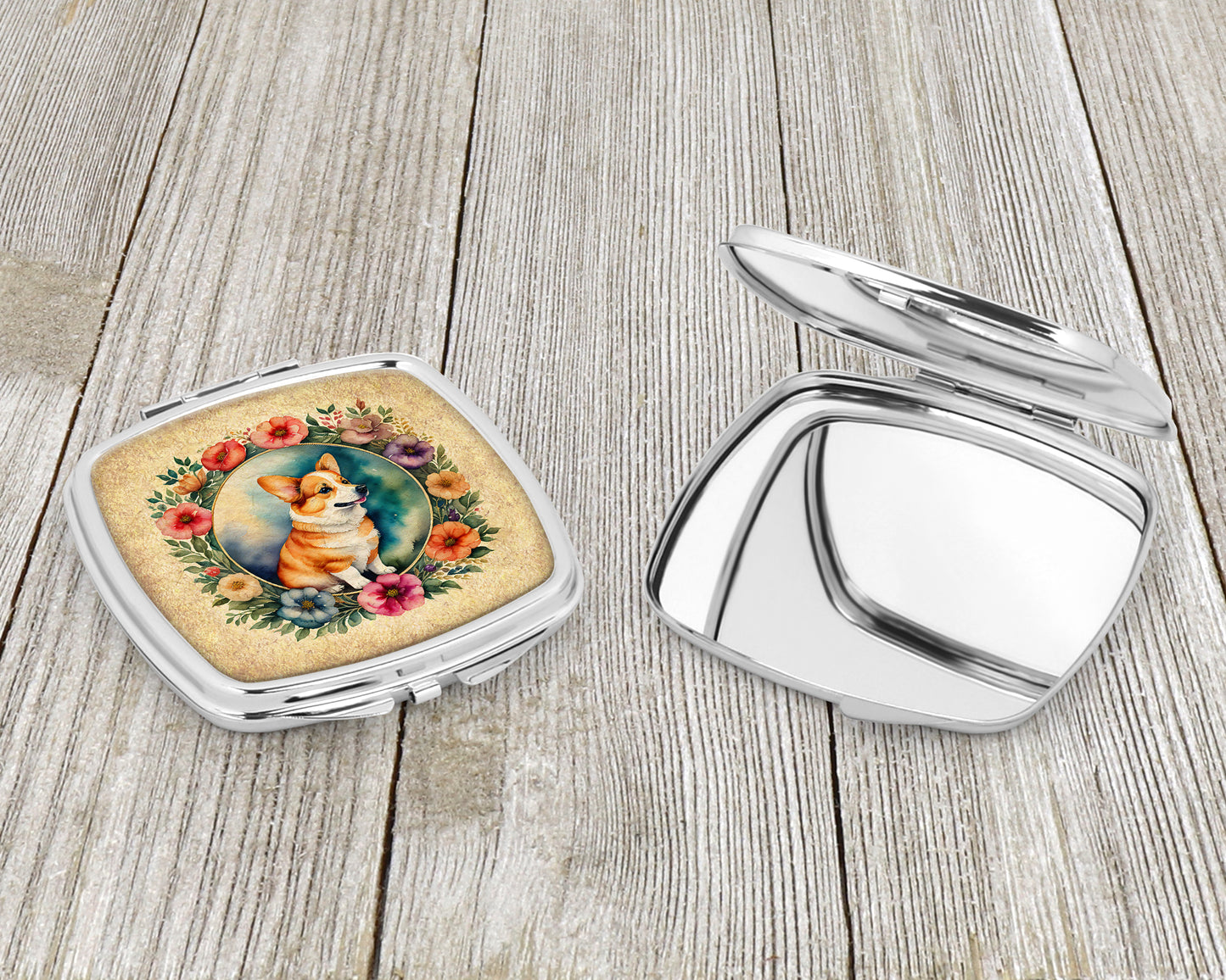 Corgi and Flowers Compact Mirror