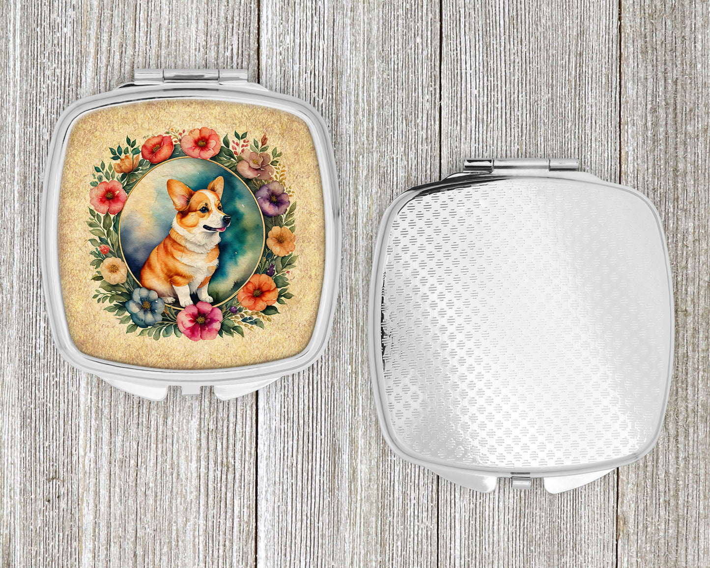 Corgi and Flowers Compact Mirror