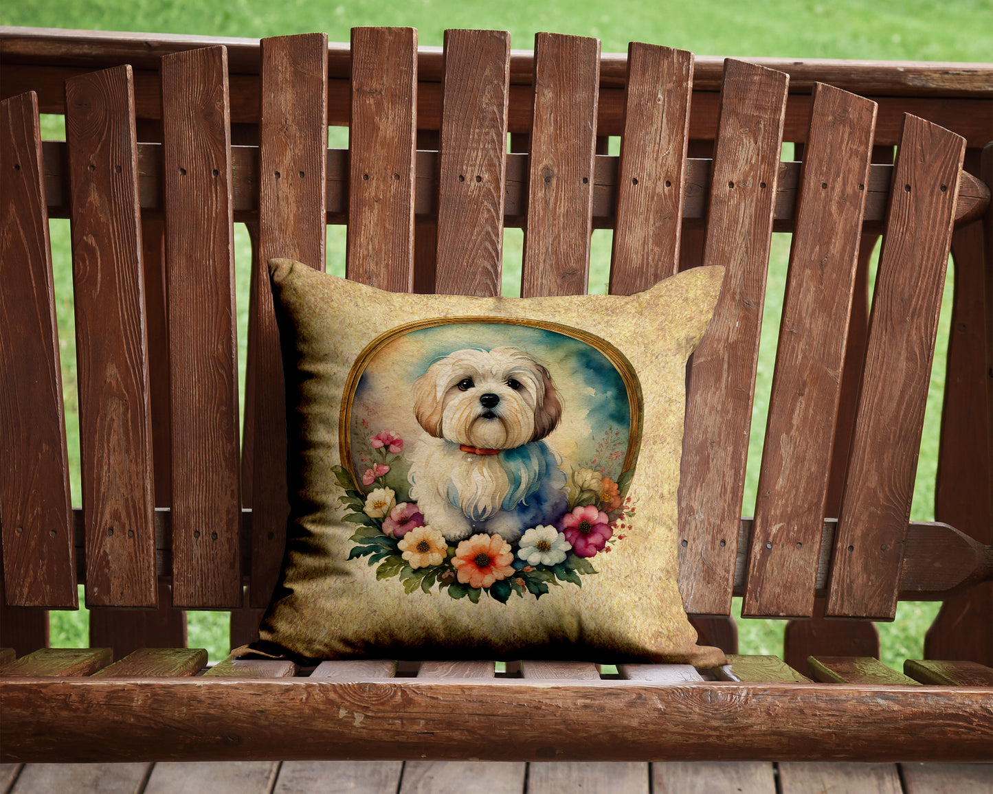 Coton De Tulear and Flowers Throw Pillow