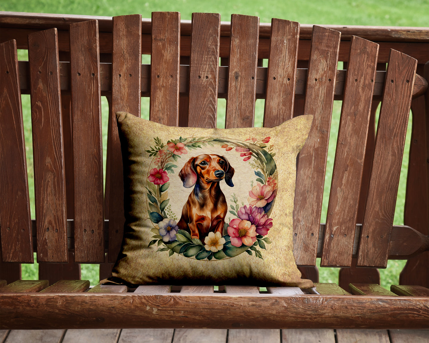 Dachshund and Flowers Throw Pillow