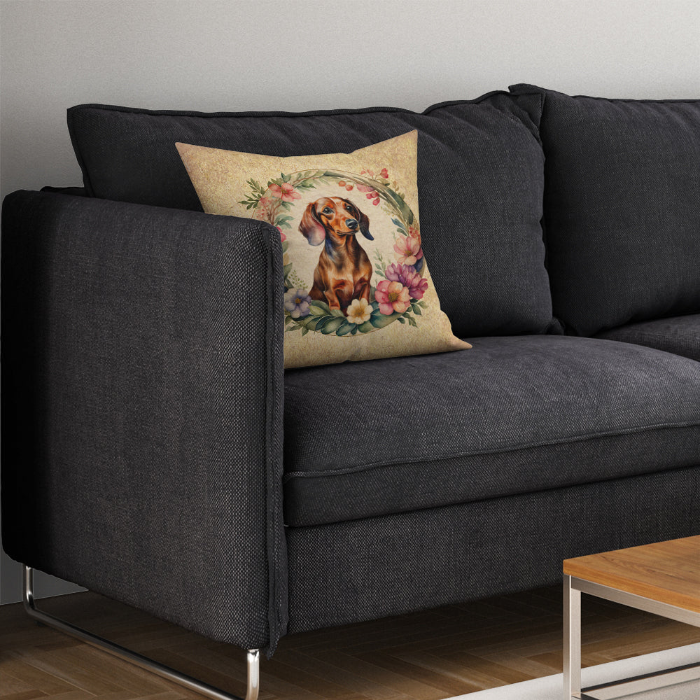 Dachshund and Flowers Throw Pillow