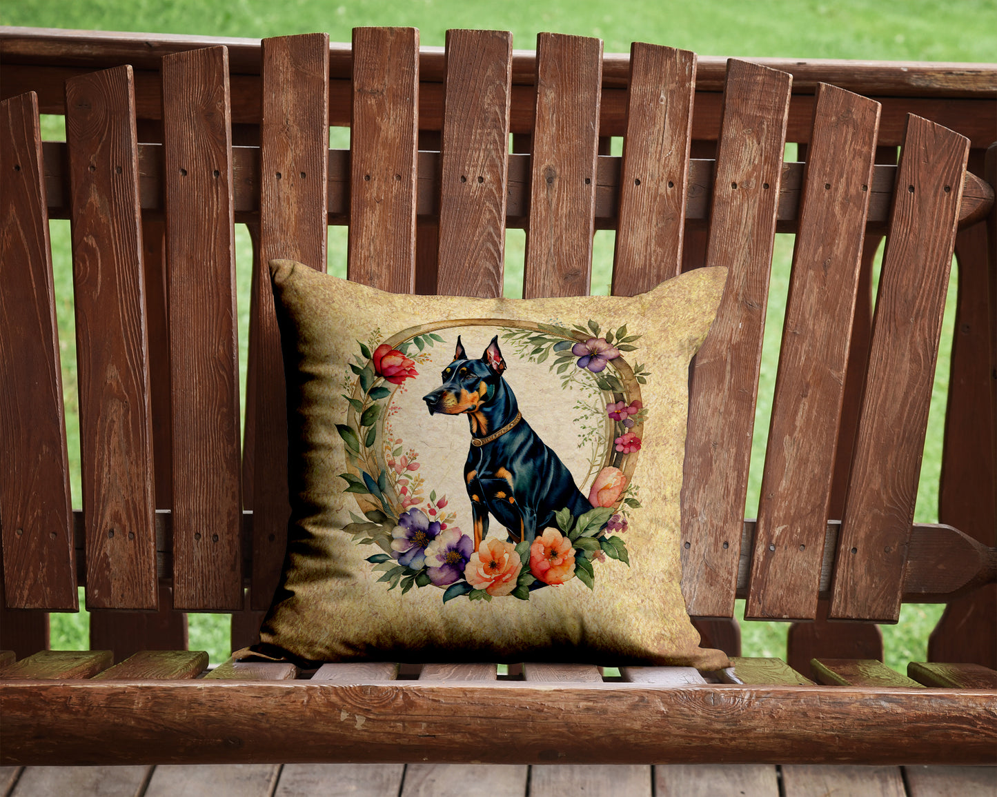 Doberman Pinscher and Flowers Throw Pillow