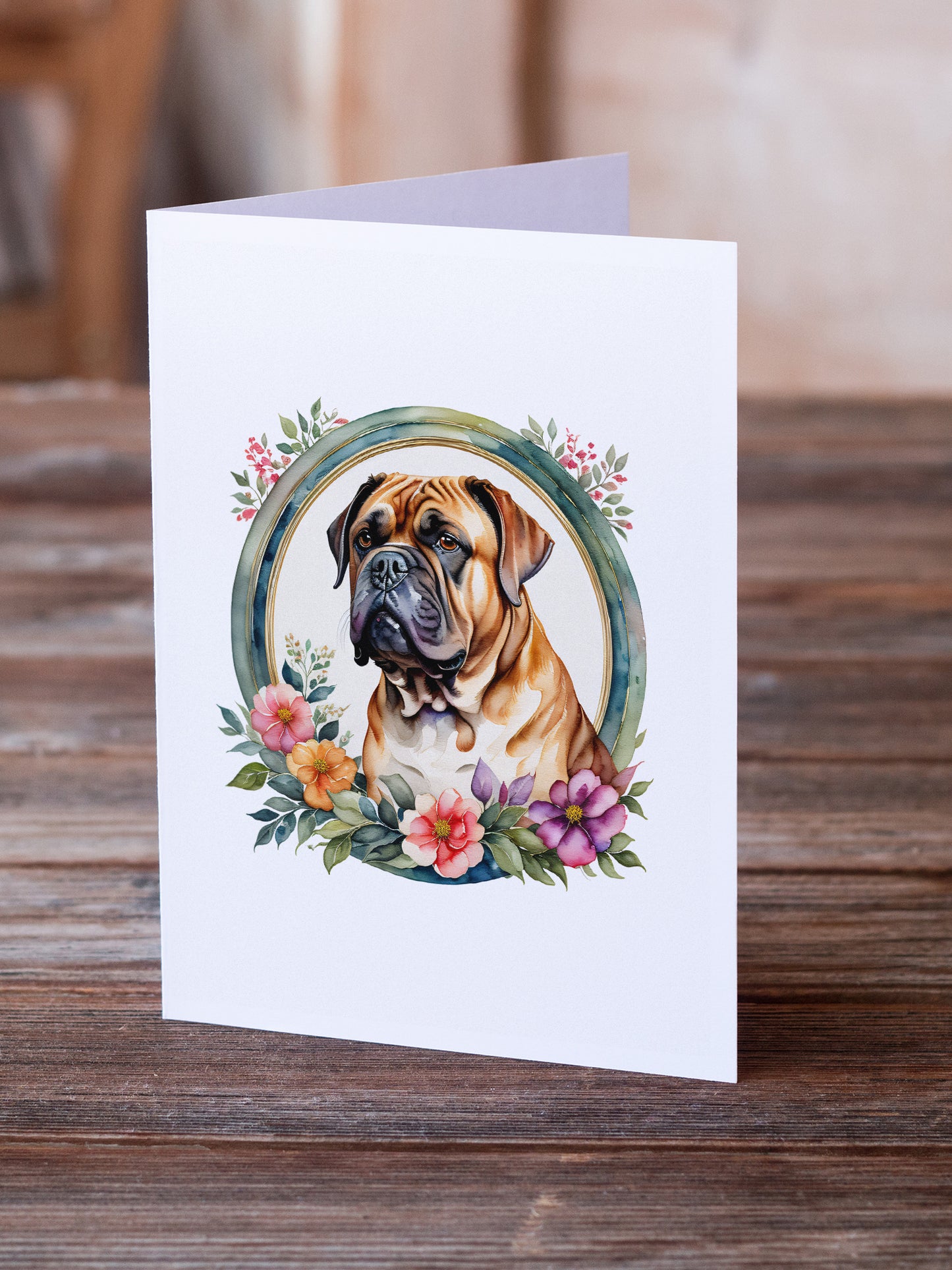 Dogue de Bordeaux and Flowers Greeting Cards Pack of 8