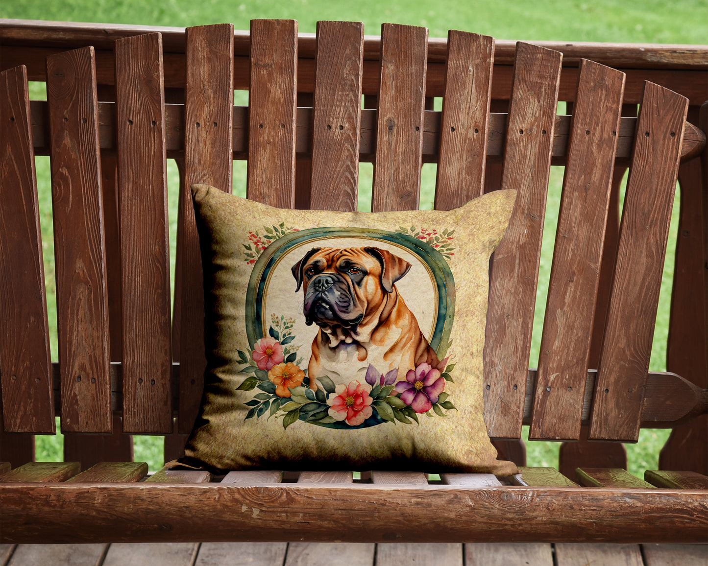 Dogue de Bordeaux and Flowers Throw Pillow