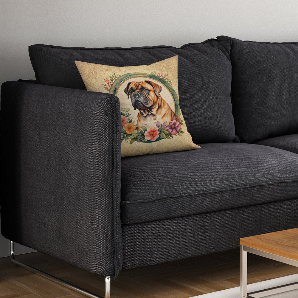 Dogue de Bordeaux and Flowers Throw Pillow