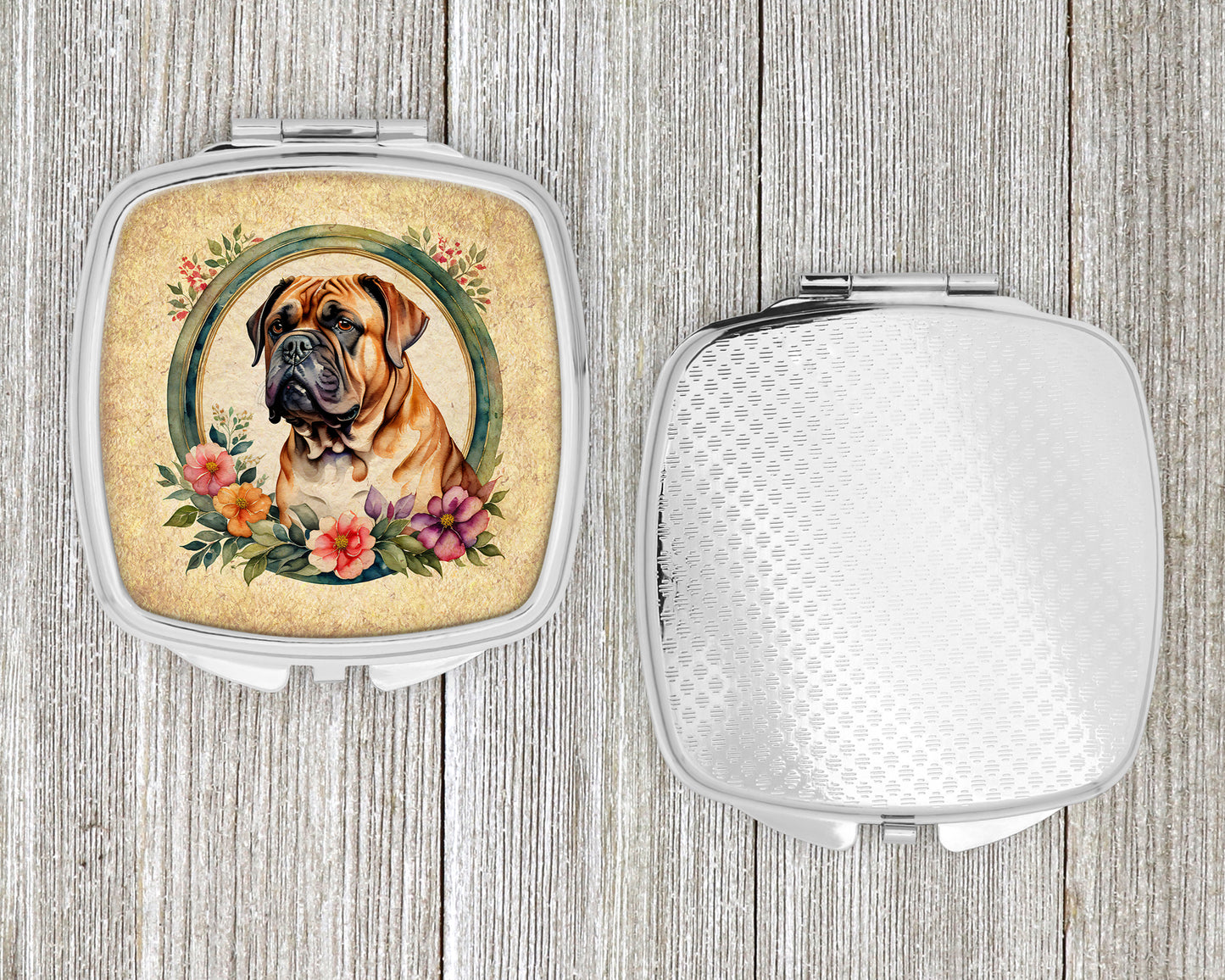 Dogue de Bordeaux and Flowers Compact Mirror