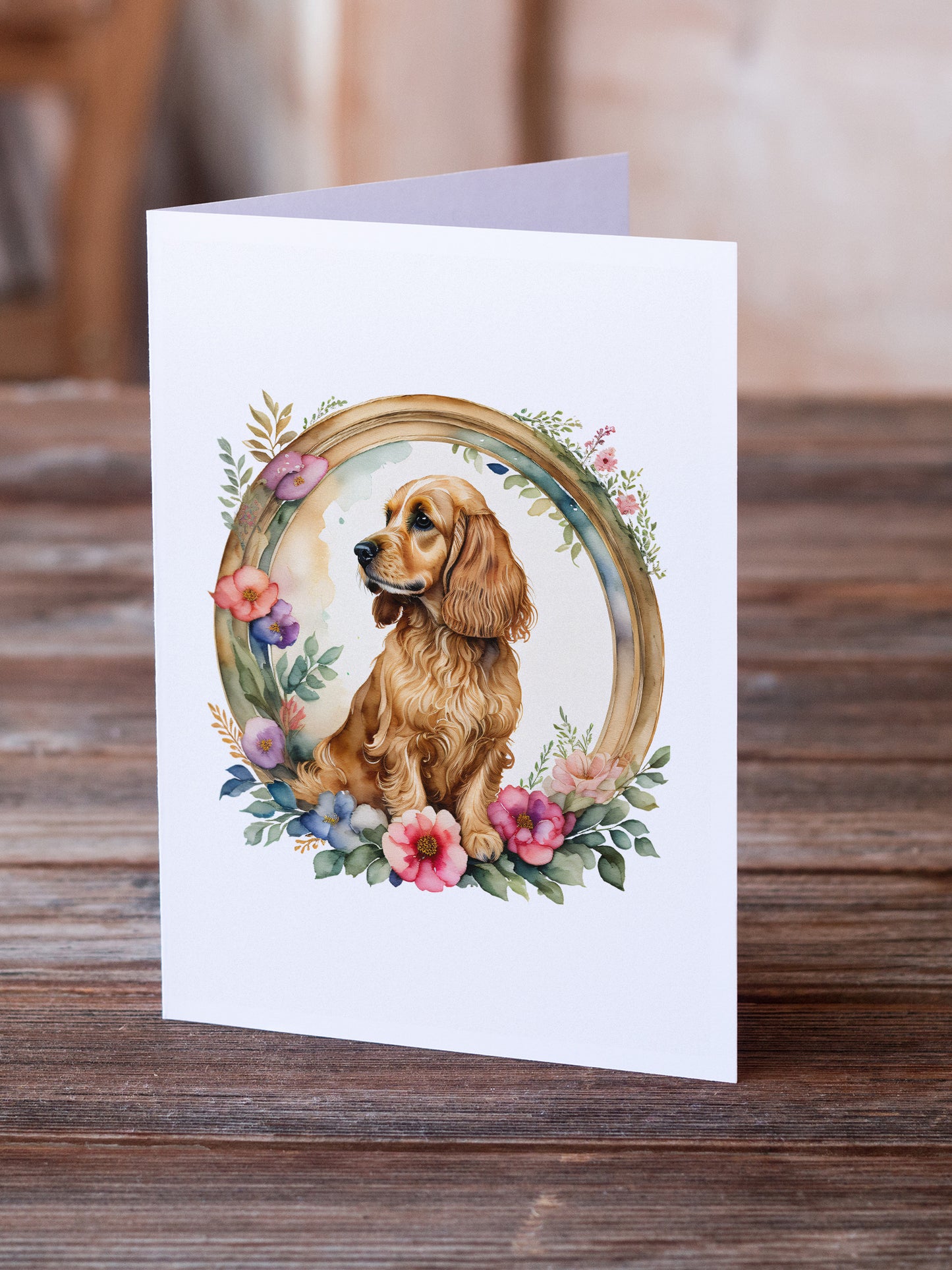 English Cocker Spaniel and Flowers Greeting Cards Pack of 8