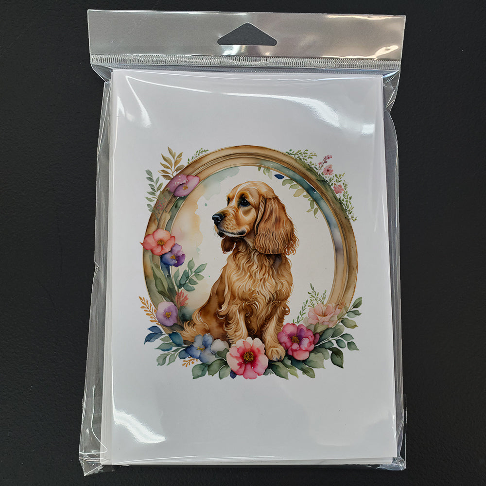 English Cocker Spaniel and Flowers Greeting Cards Pack of 8