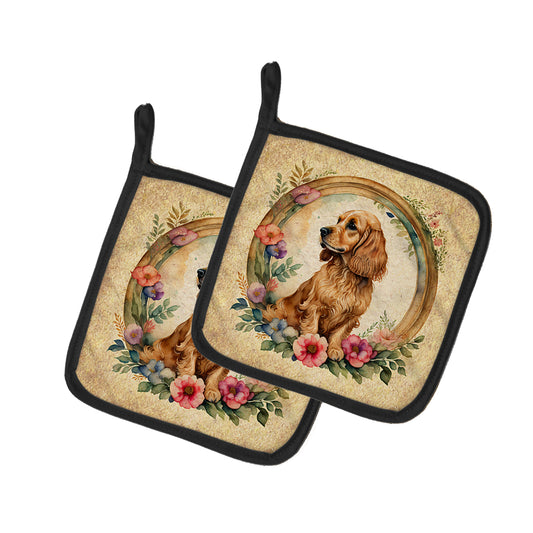 Buy this English Cocker Spaniel and Flowers Pair of Pot Holders