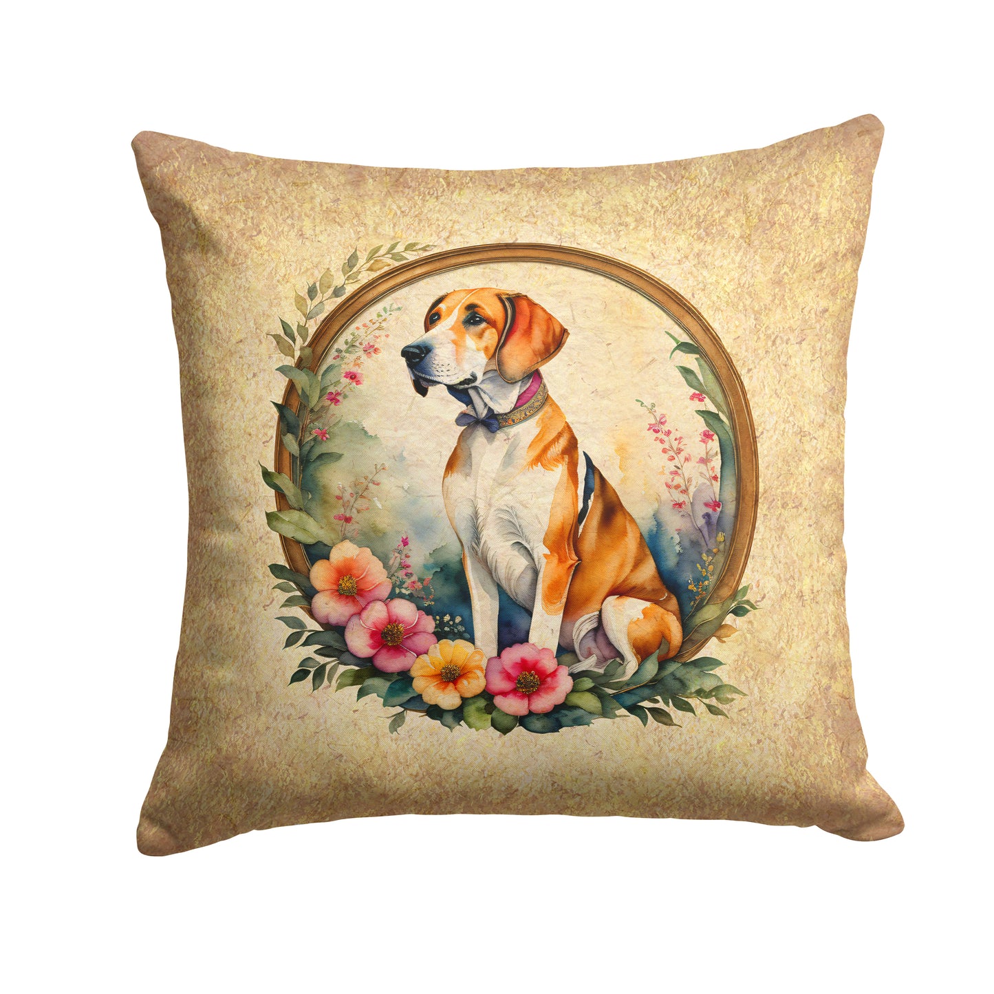 Buy this English Foxhound and Flowers Throw Pillow