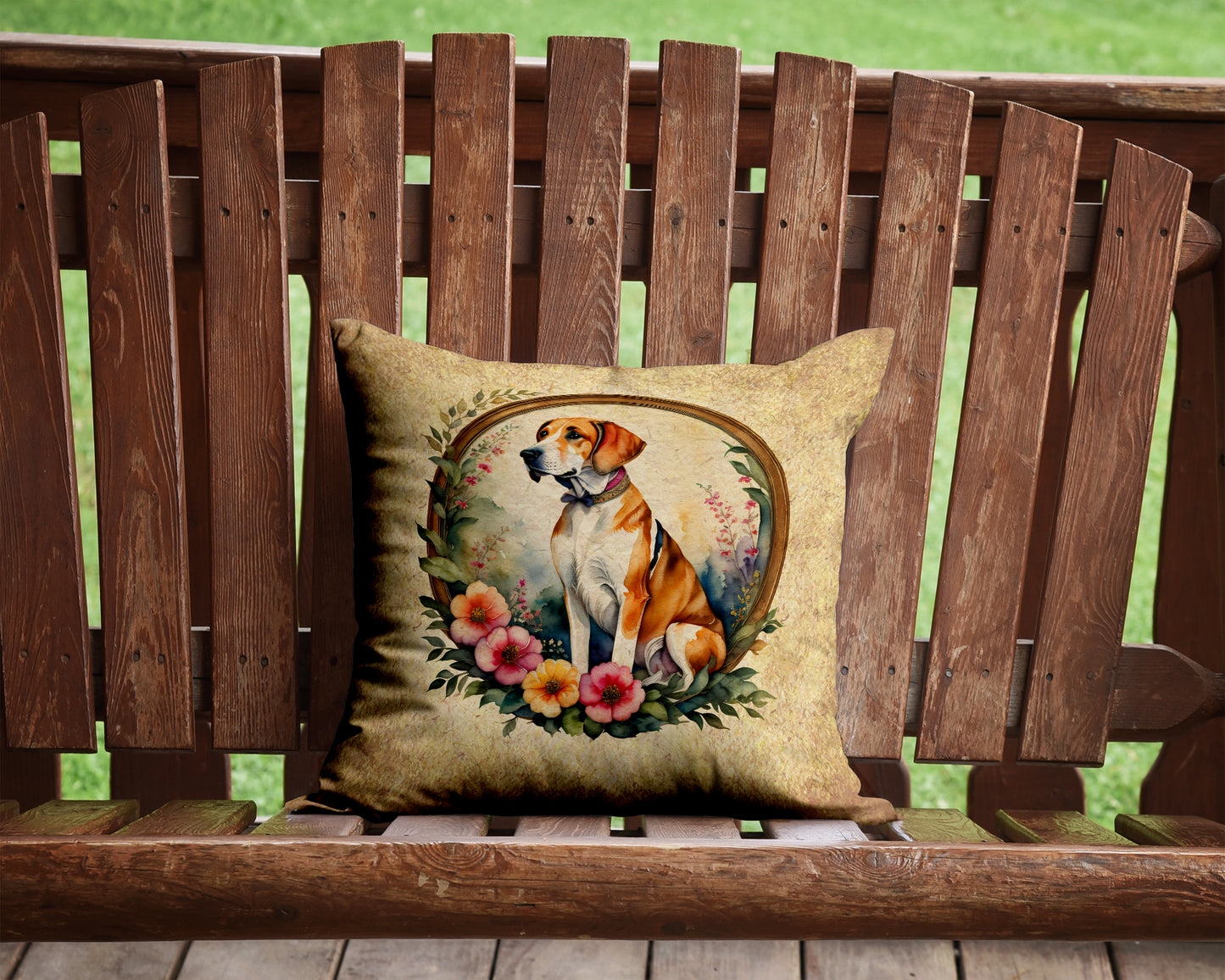 English Foxhound and Flowers Throw Pillow