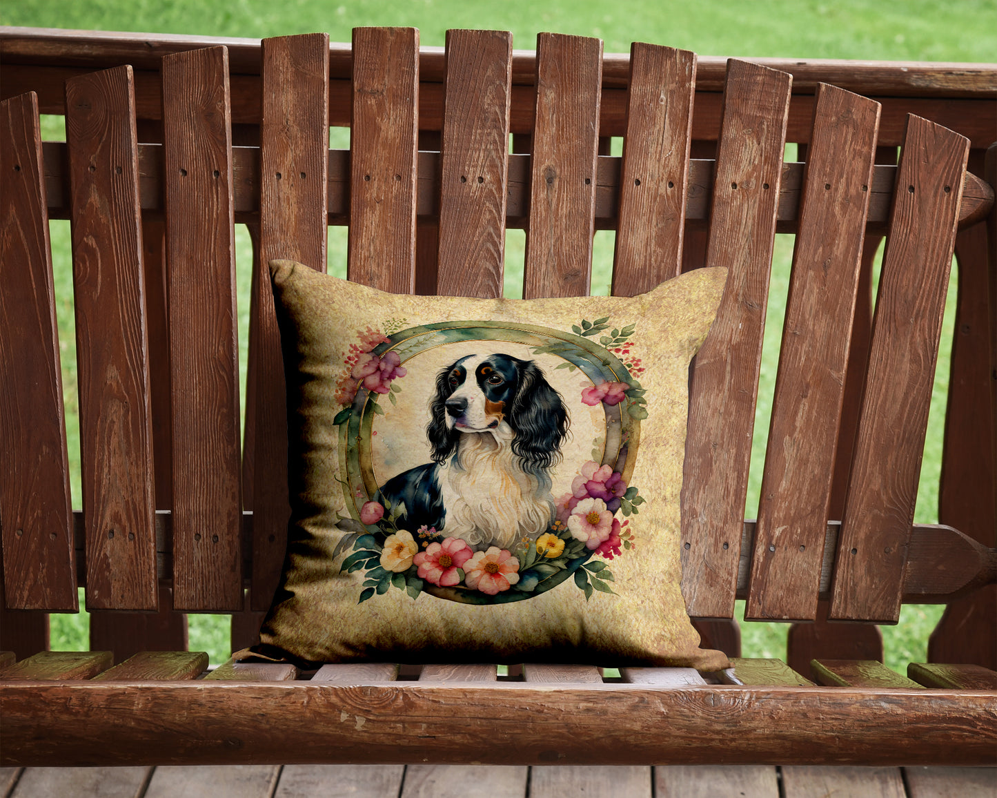 English Springer Spaniel and Flowers Throw Pillow