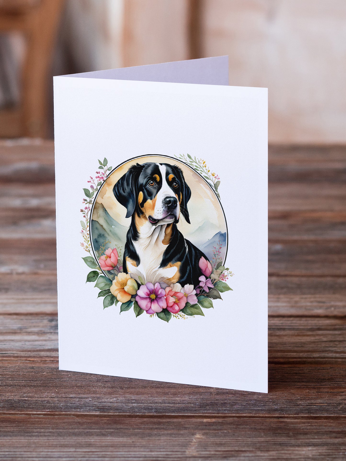 Entlebucher Mountain Dog and Flowers Greeting Cards Pack of 8