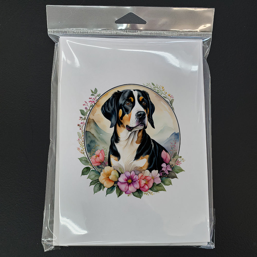Entlebucher Mountain Dog and Flowers Greeting Cards Pack of 8