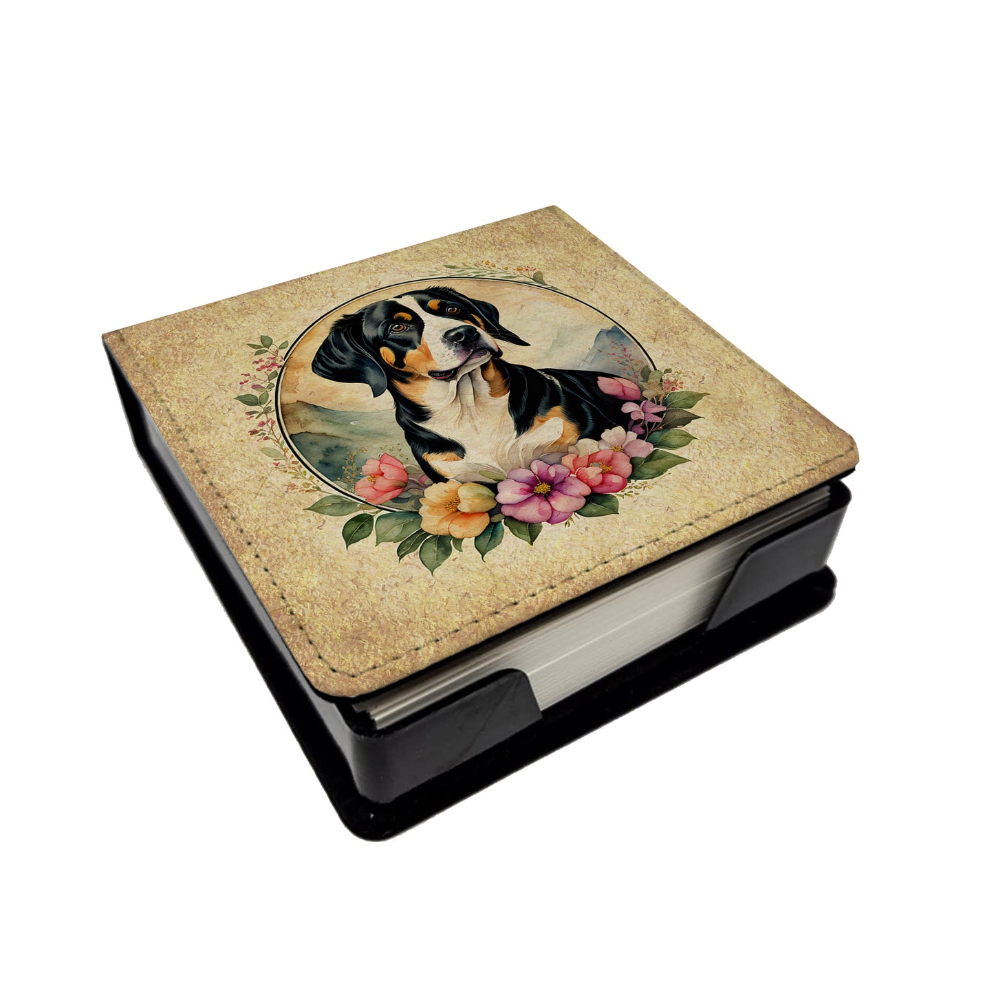 Buy this Entlebucher Mountain Dog and Flowers PU Leather Note Paper Holder