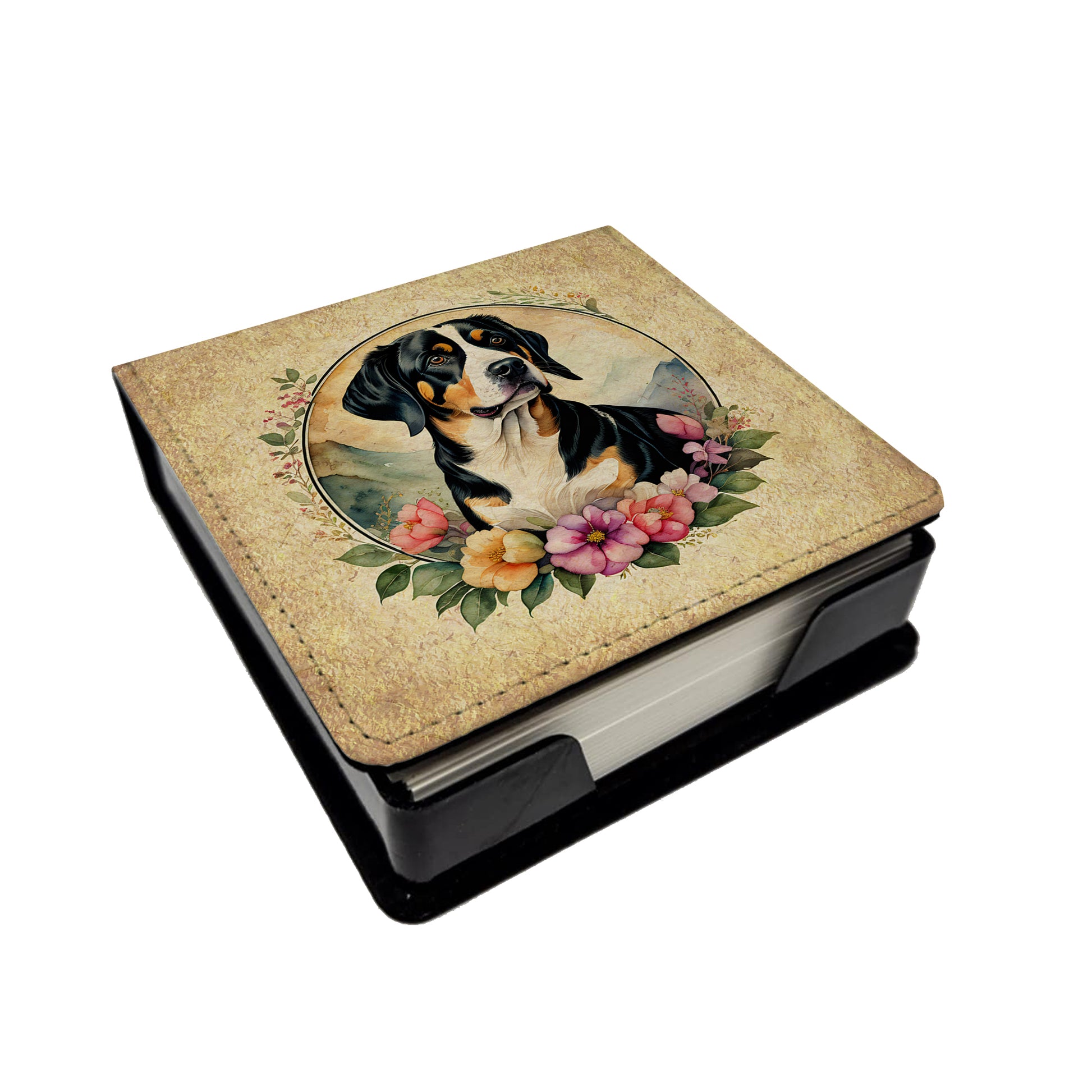 Buy this Entlebucher Mountain Dog and Flowers PU Leather Note Paper Holder