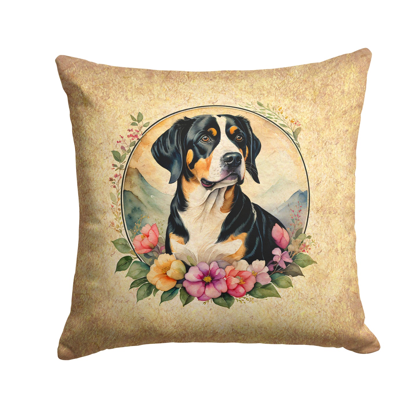 Buy this Entlebucher Mountain Dog and Flowers Throw Pillow