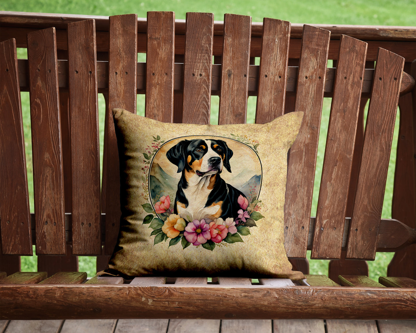 Entlebucher Mountain Dog and Flowers Throw Pillow