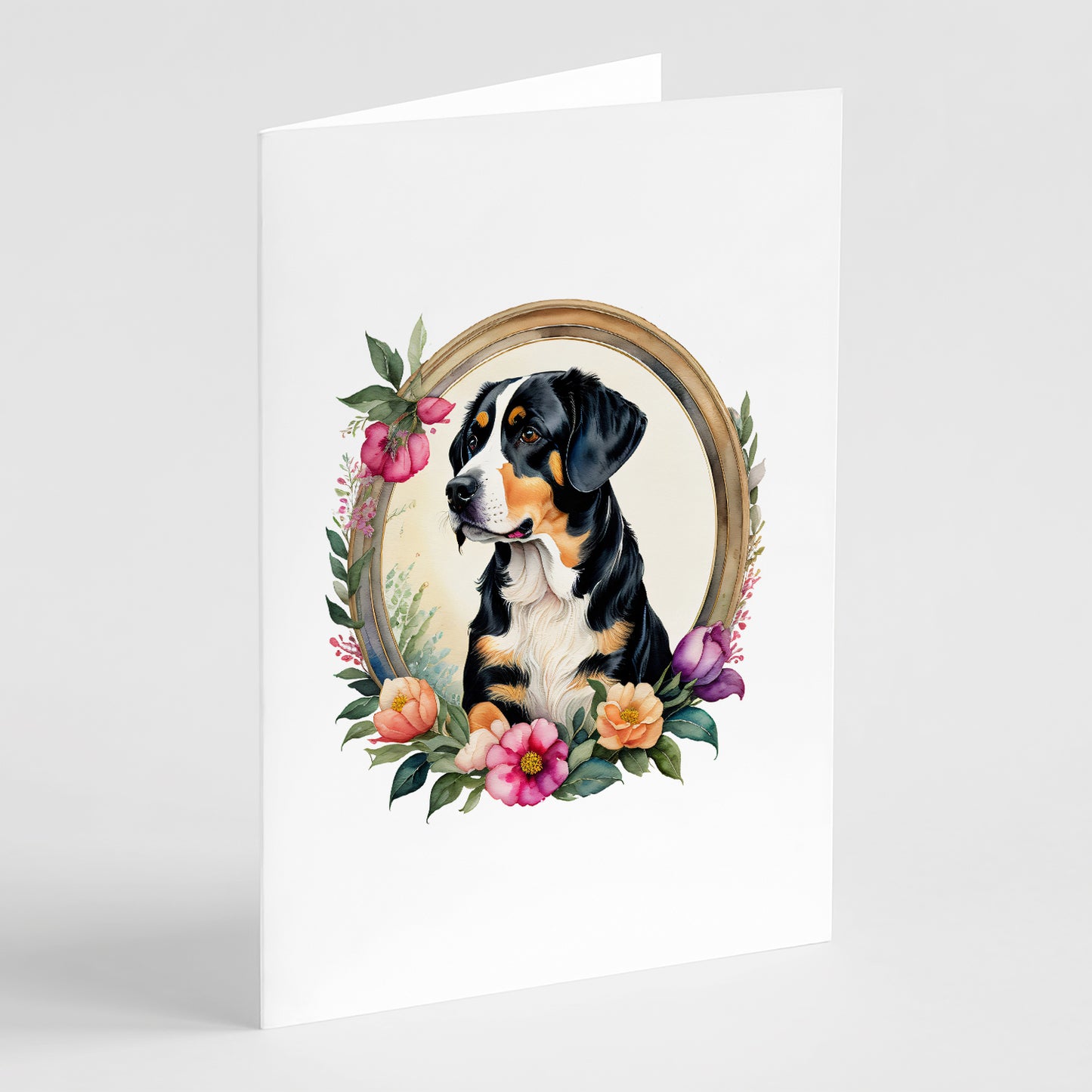 Buy this Entlebucher Mountain Dog and Flowers Greeting Cards Pack of 8