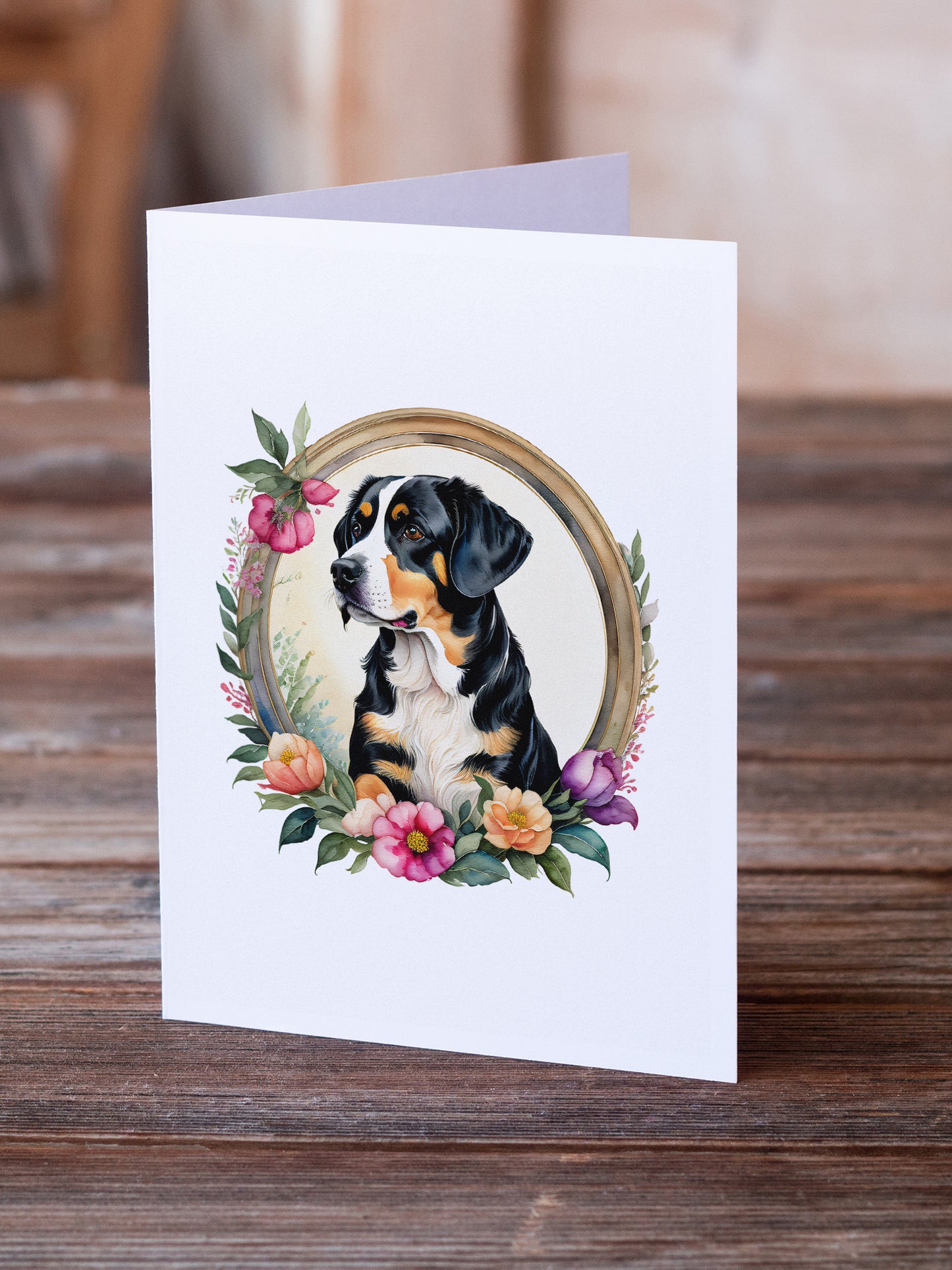 Entlebucher Mountain Dog and Flowers Greeting Cards Pack of 8