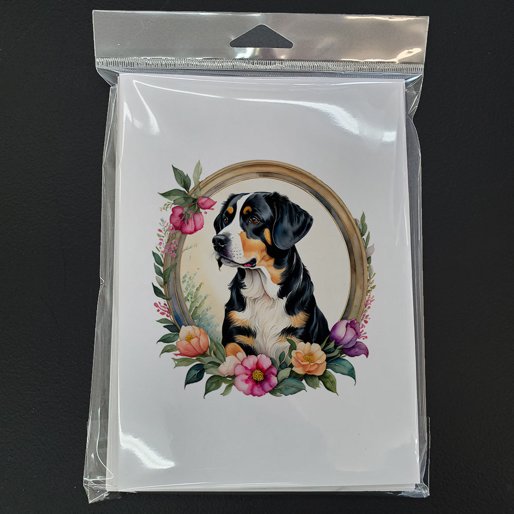 Entlebucher Mountain Dog and Flowers Greeting Cards Pack of 8
