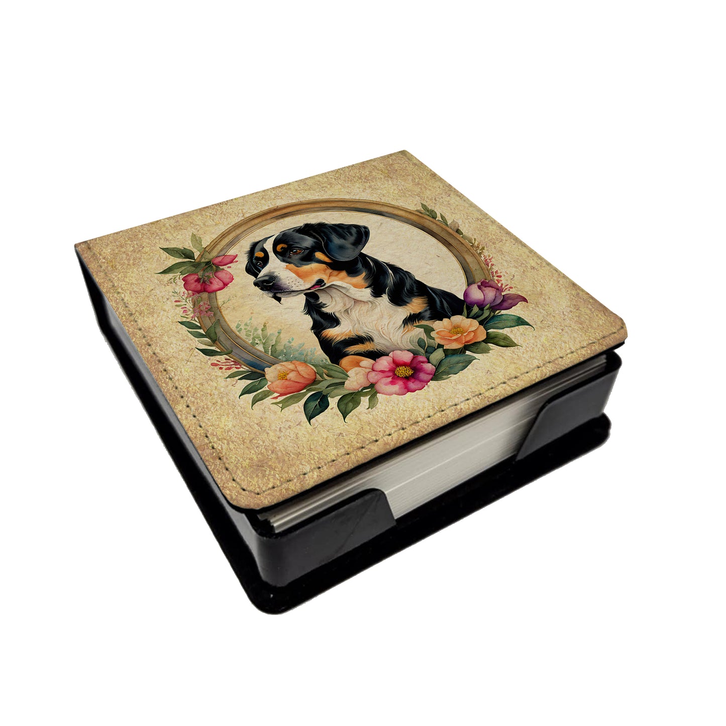 Buy this Entlebucher Mountain Dog and Flowers PU Leather Note Paper Holder