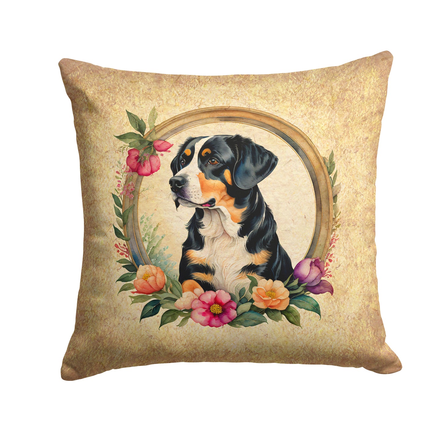 Buy this Entlebucher Mountain Dog and Flowers Throw Pillow