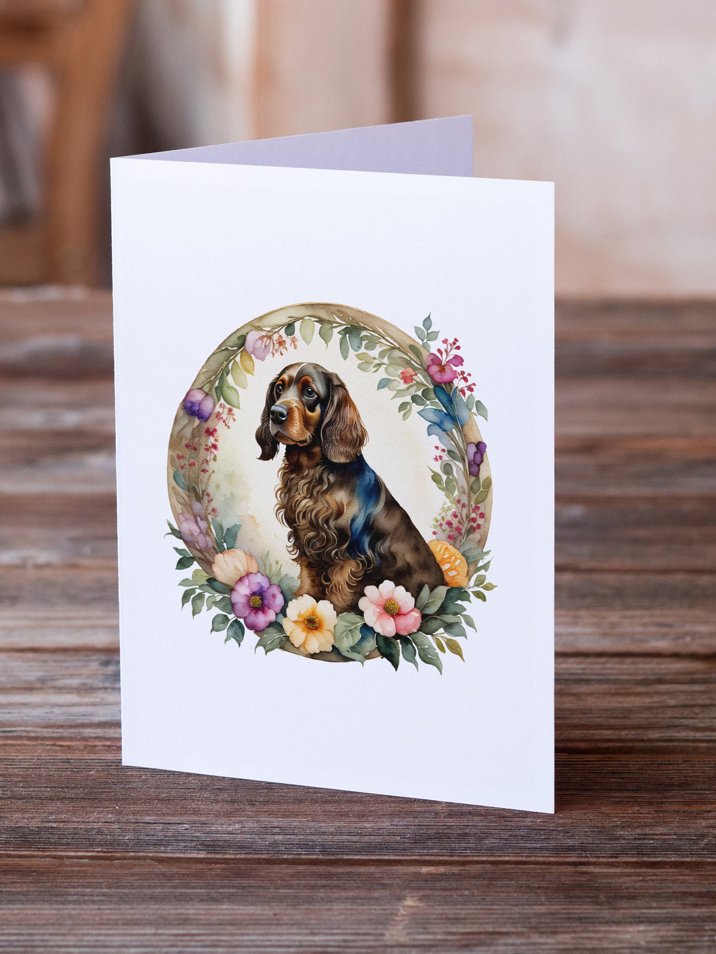 Field Spaniel and Flowers Greeting Cards Pack of 8