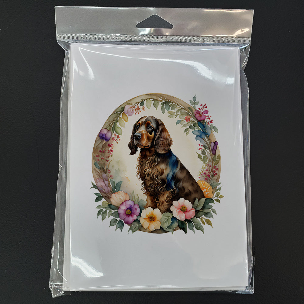 Field Spaniel and Flowers Greeting Cards Pack of 8