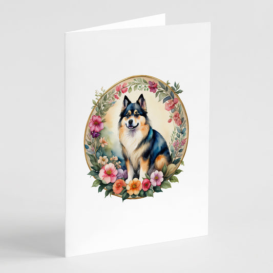 Buy this Finnish Lapphund and Flowers Greeting Cards Pack of 8